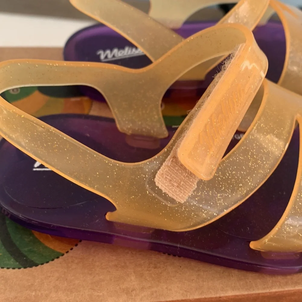 NWT Mini Melissa Real Jelly Paris Sandals 6 Purple/Yellow w/ Box